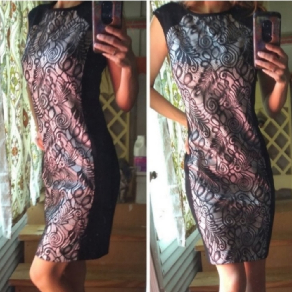 ‼️THRIFT STORE ALERT MAKE OFFERTrina Turk Dress Veda Lace Sleeveless Sheath 2